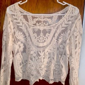 White long sleeve shear top